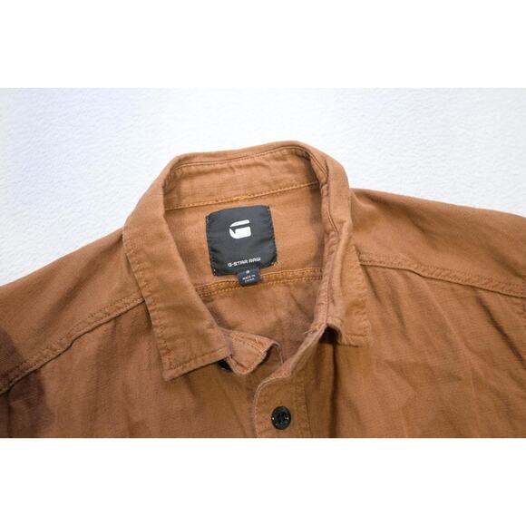 G Star Raw Button Up Shirt Front Pockets Short Sleeve Brown Mens Sz Small - Picture 8 of 11